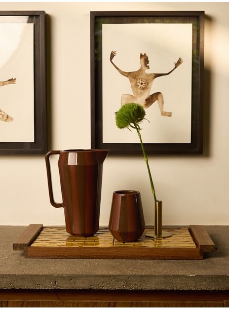 Jarra Listrada Terracota e Esmalte